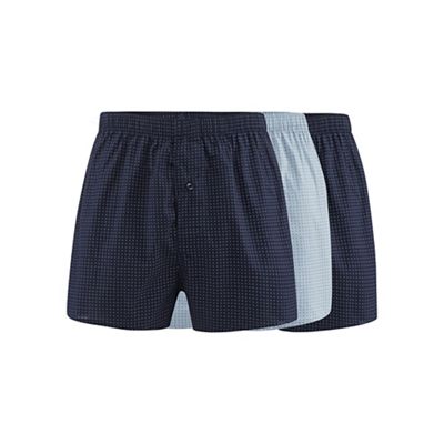 Pack of three navy and blue mini square print woven boxer shorts